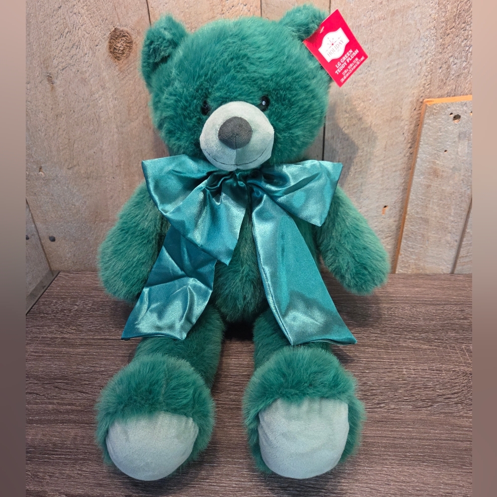 Holiday Time Large Green Teddy Plush Animal Bear St Patricks Day Christmas